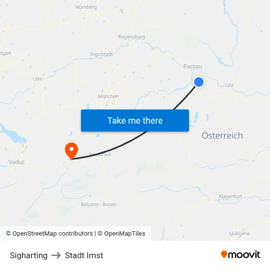 Sigharting to Stadt Imst map