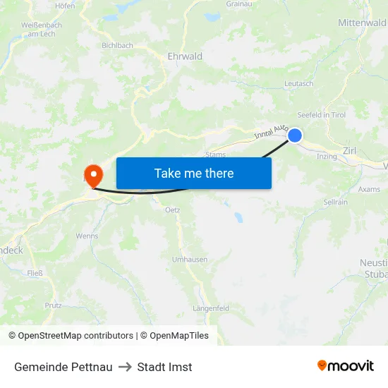Gemeinde Pettnau to Stadt Imst map