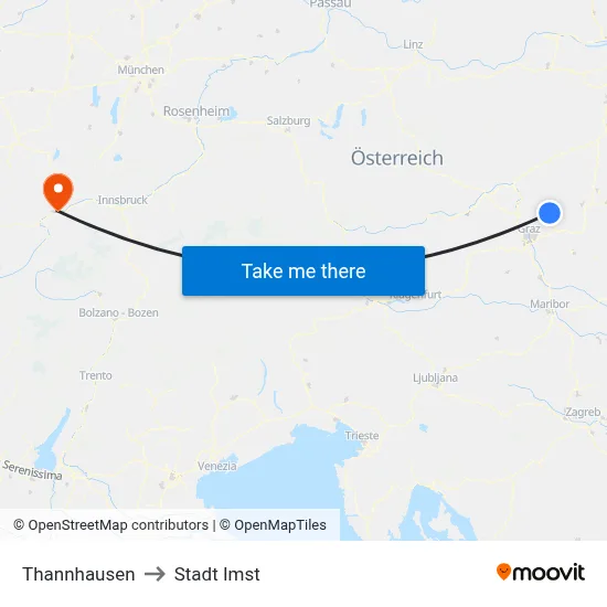 Thannhausen to Stadt Imst map