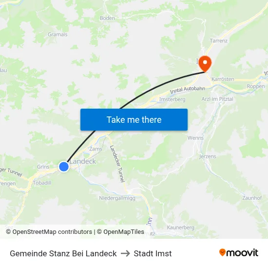 Gemeinde Stanz Bei Landeck to Stadt Imst map