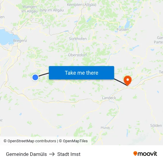 Gemeinde Damüls to Stadt Imst map