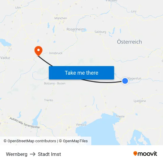 Wernberg to Stadt Imst map