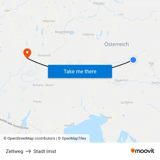 Zeltweg to Stadt Imst map