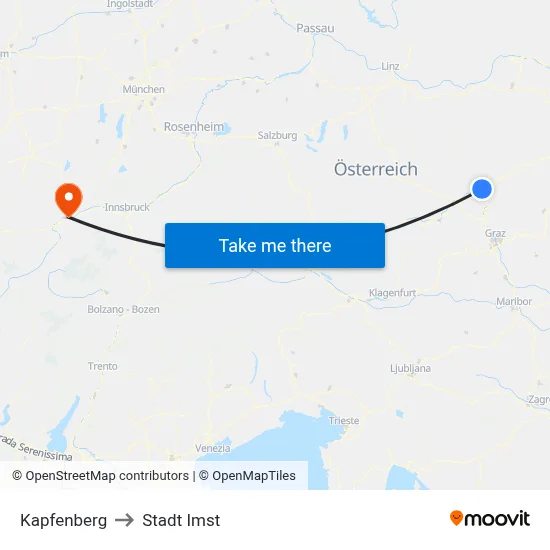 Kapfenberg to Stadt Imst map