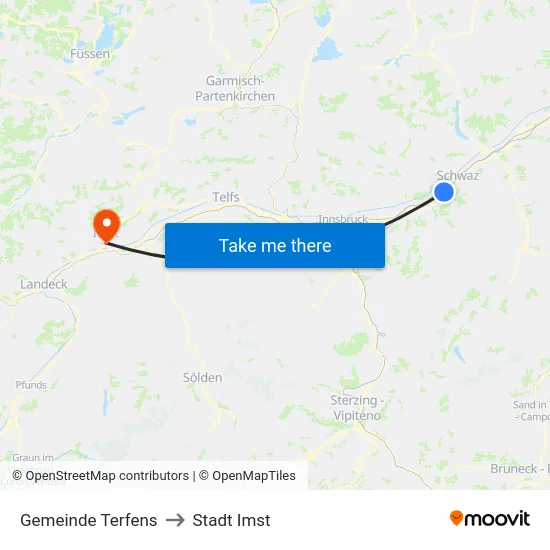 Gemeinde Terfens to Stadt Imst map