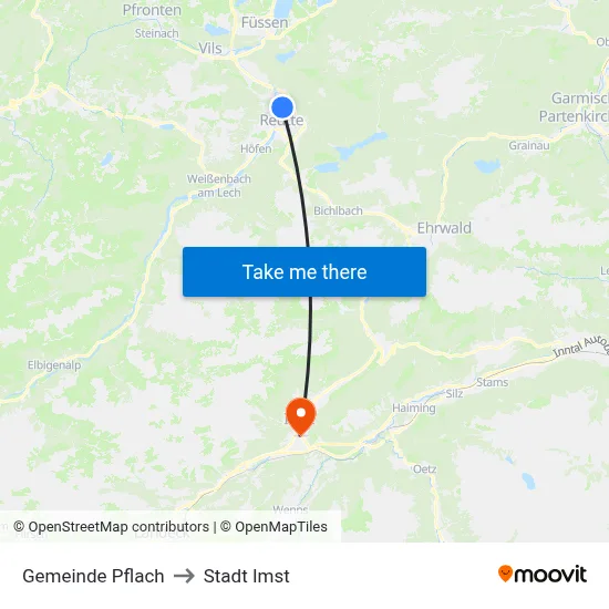 Gemeinde Pflach to Stadt Imst map