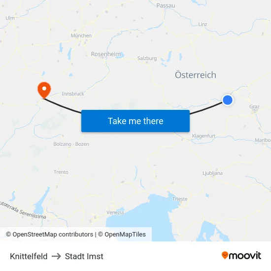 Knittelfeld to Stadt Imst map