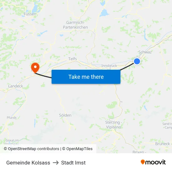 Gemeinde Kolsass to Stadt Imst map