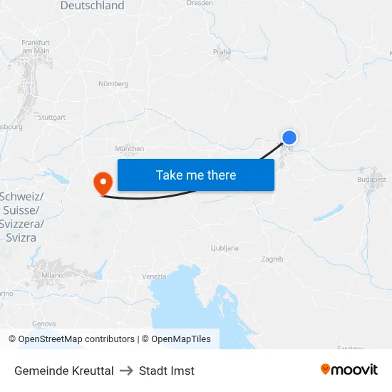 Gemeinde Kreuttal to Stadt Imst map
