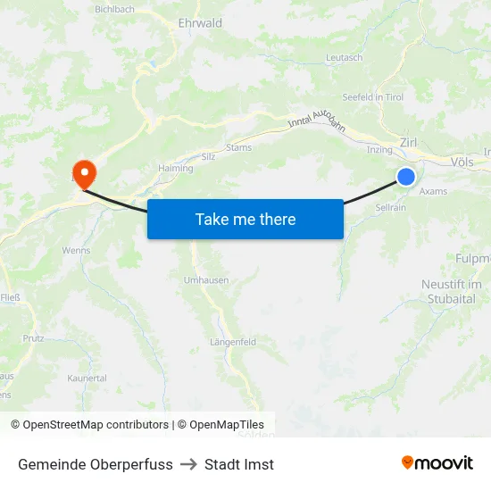 Gemeinde Oberperfuss to Stadt Imst map