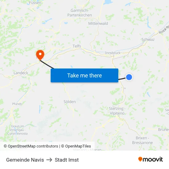 Gemeinde Navis to Stadt Imst map