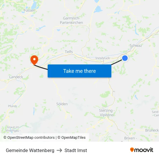 Gemeinde Wattenberg to Stadt Imst map