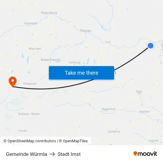 Gemeinde Würmla to Stadt Imst map