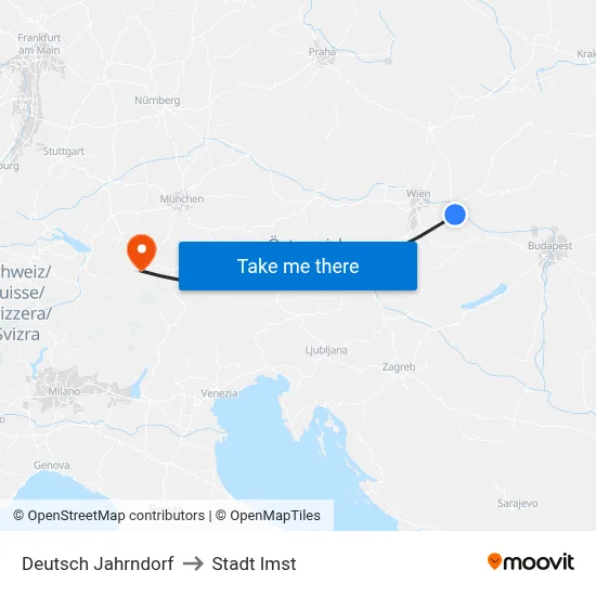 Deutsch Jahrndorf to Stadt Imst map
