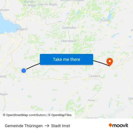 Gemeinde Thüringen to Stadt Imst map