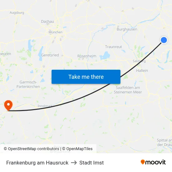 Frankenburg am Hausruck to Stadt Imst map