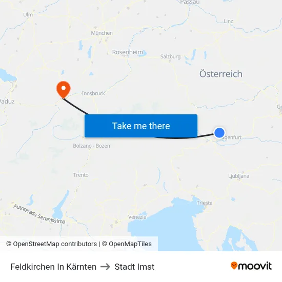 Feldkirchen In Kärnten to Stadt Imst map