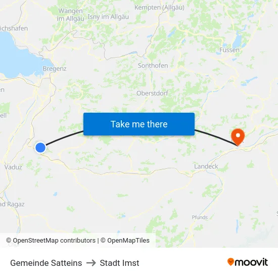 Gemeinde Satteins to Stadt Imst map