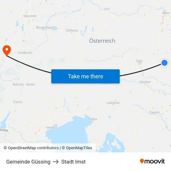 Gemeinde Güssing to Stadt Imst map