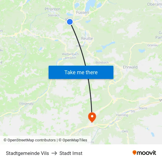 Stadtgemeinde Vils to Stadt Imst map