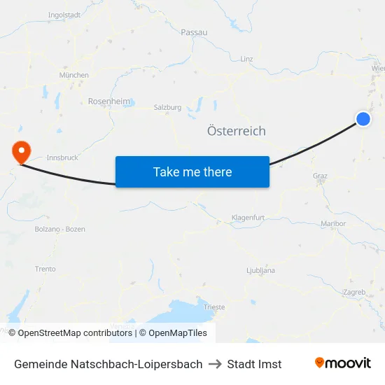 Gemeinde Natschbach-Loipersbach to Stadt Imst map