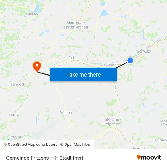 Gemeinde Fritzens to Stadt Imst map