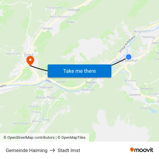 Gemeinde Haiming to Stadt Imst map