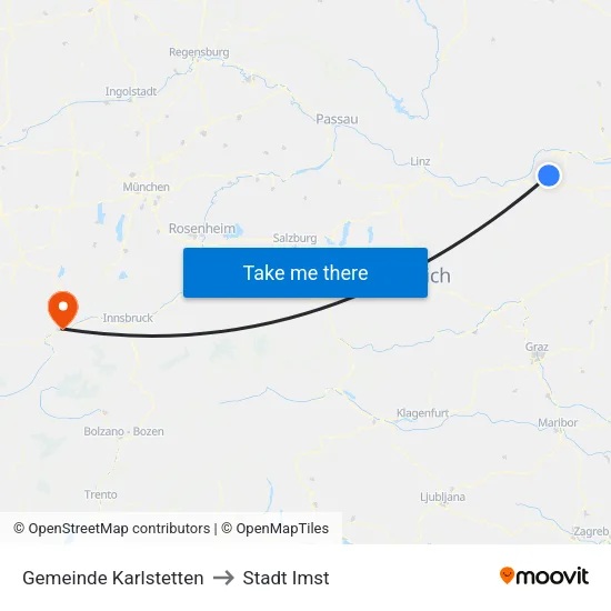 Gemeinde Karlstetten to Stadt Imst map