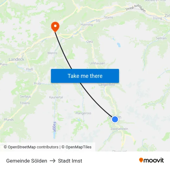 Gemeinde Sölden to Stadt Imst map