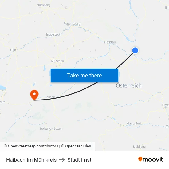 Haibach Im Mühlkreis to Stadt Imst map