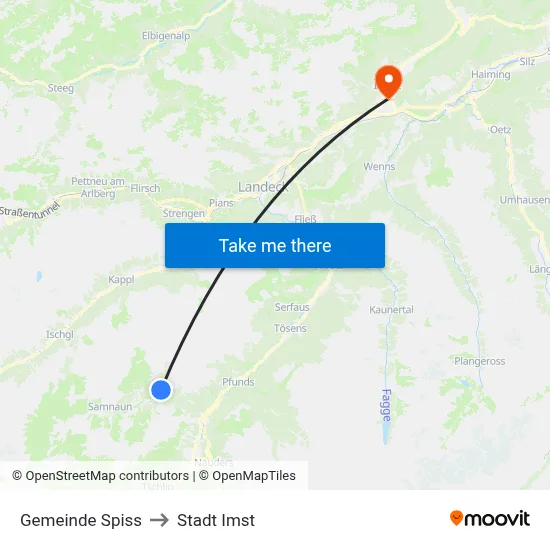 Gemeinde Spiss to Stadt Imst map