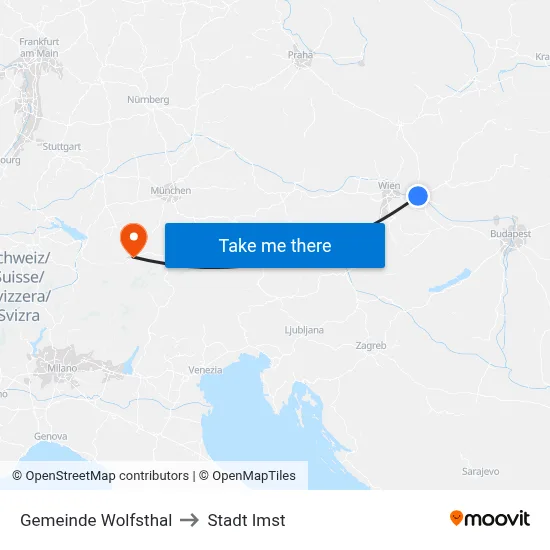 Gemeinde Wolfsthal to Stadt Imst map
