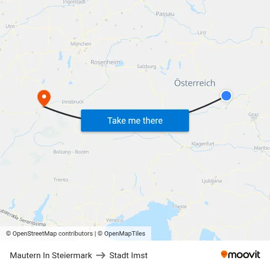 Mautern In Steiermark to Stadt Imst map