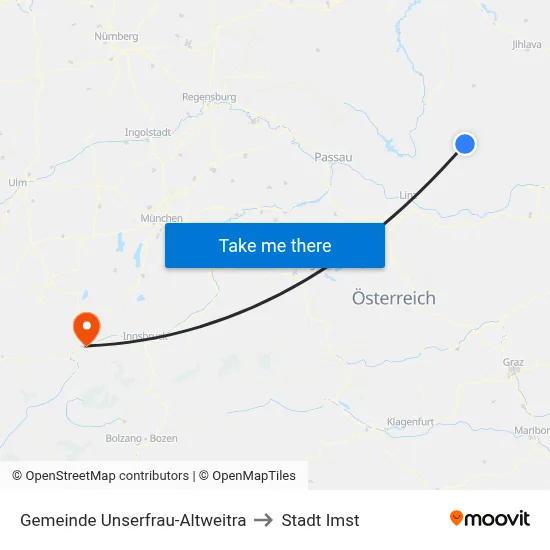 Gemeinde Unserfrau-Altweitra to Stadt Imst map