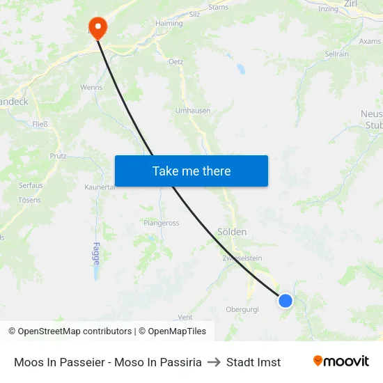 Moos In Passeier - Moso In Passiria to Stadt Imst map