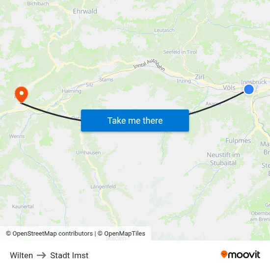 Wilten to Stadt Imst map