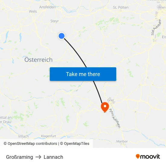 Großraming to Lannach map