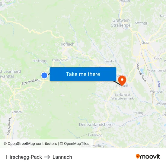 Hirschegg-Pack to Lannach map
