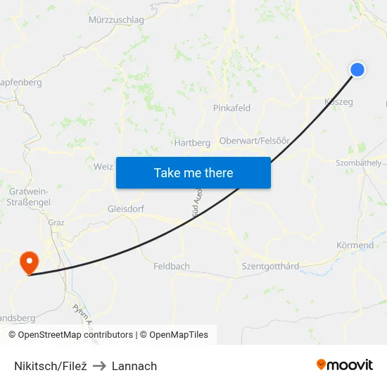 Nikitsch/Filež to Lannach map