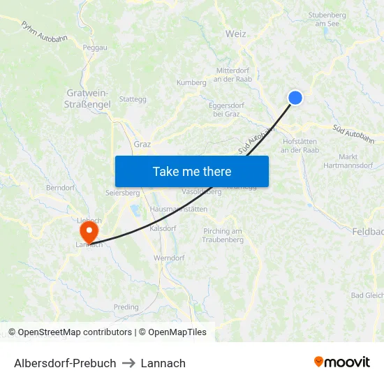 Albersdorf-Prebuch to Lannach map