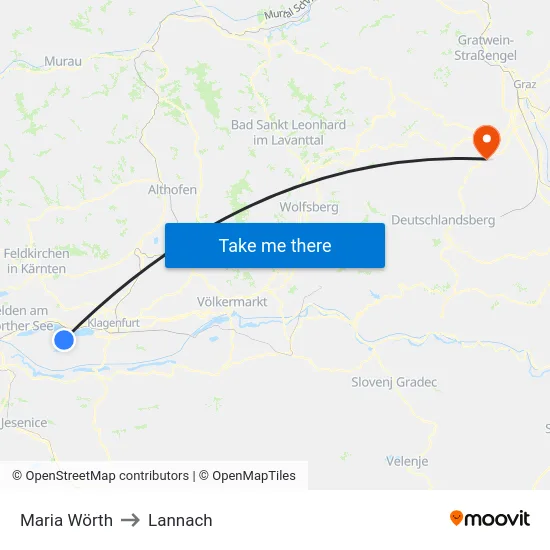 Maria Wörth to Lannach map