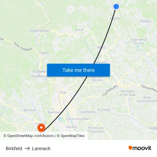 Birkfeld to Lannach map