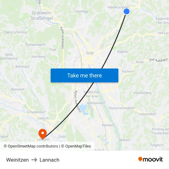 Weinitzen to Lannach map