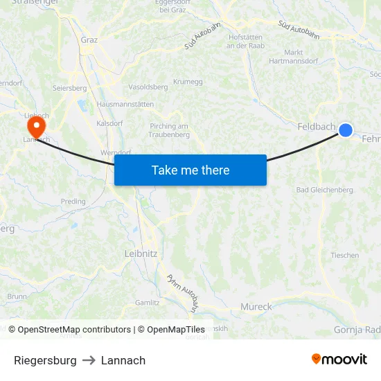 Riegersburg to Lannach map