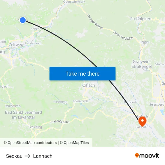 Seckau to Lannach map