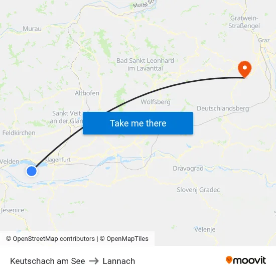 Keutschach am See to Lannach map