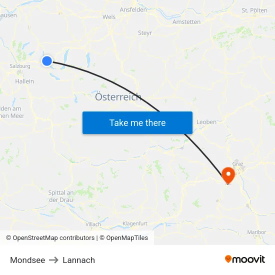 Mondsee to Lannach map