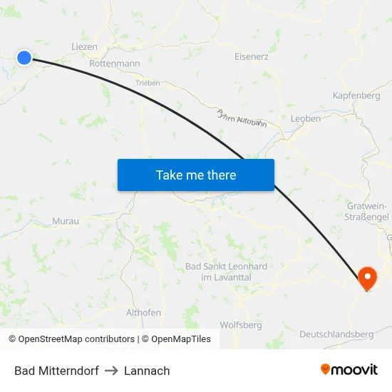 Bad Mitterndorf to Lannach map