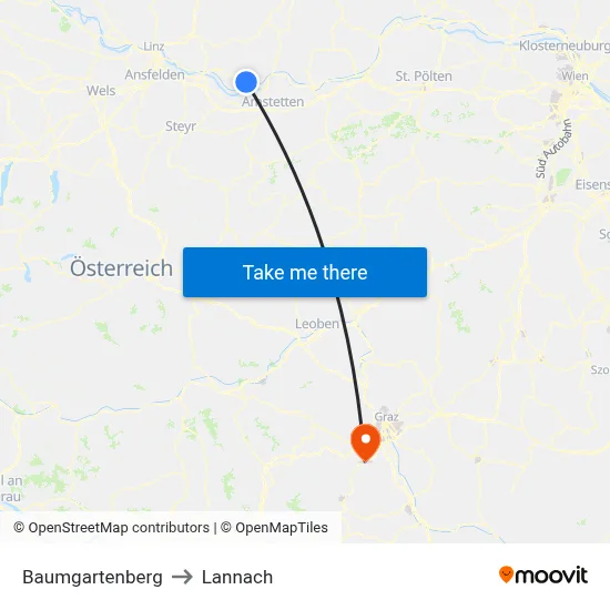 Baumgartenberg to Lannach map