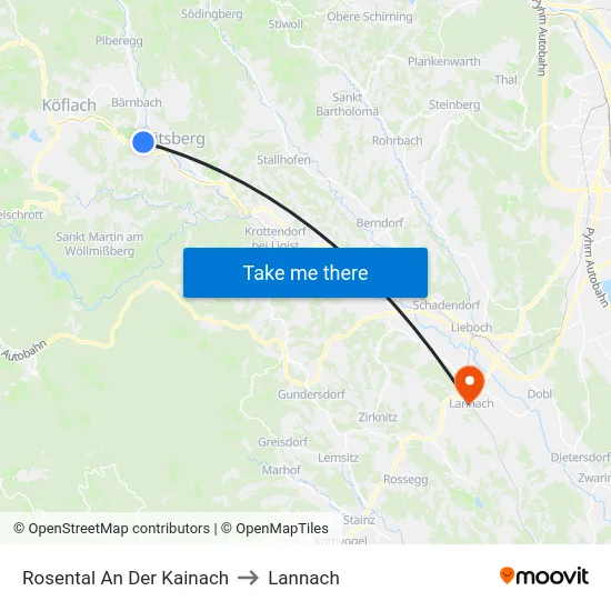Rosental An Der Kainach to Lannach map